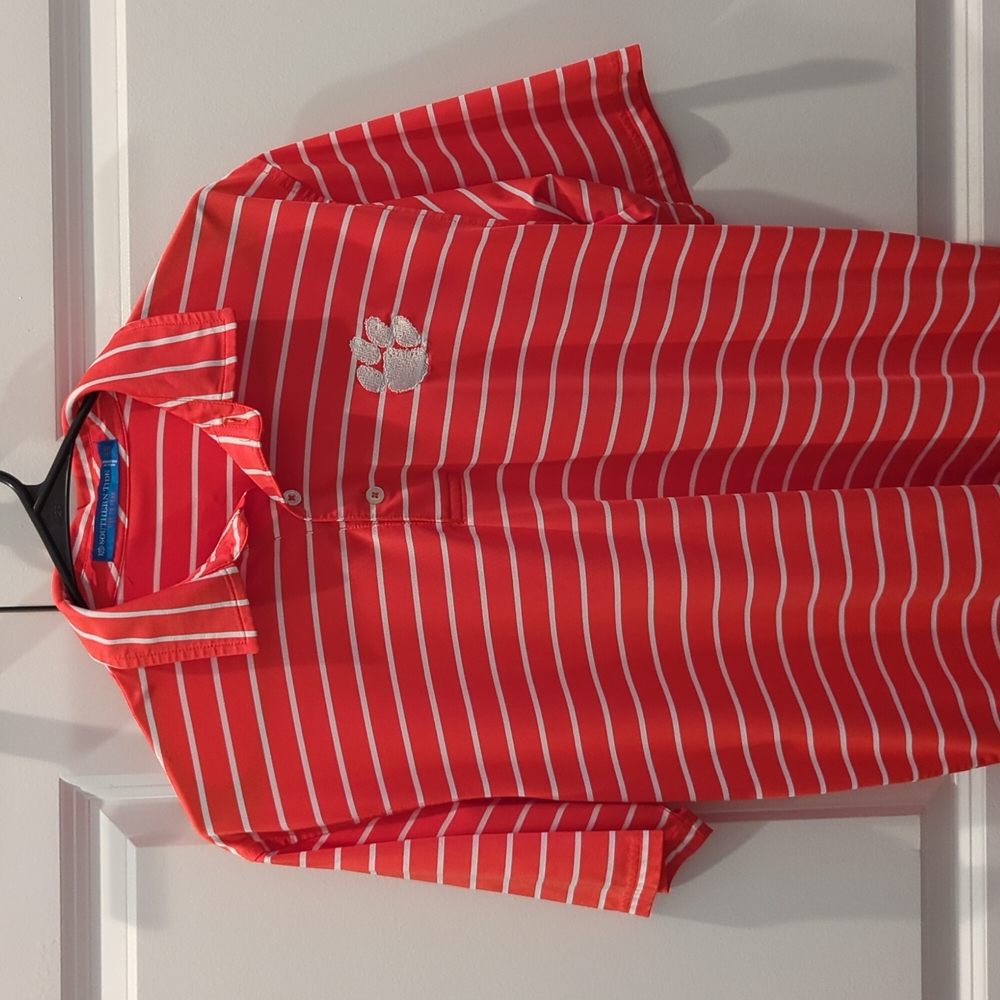 Clemson Tigers Southern Tide Orange and White Striped Polo